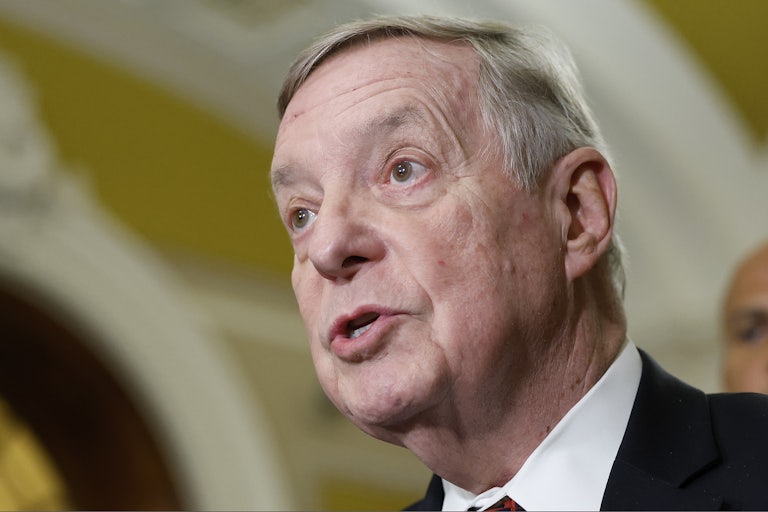 Senator Dick Durbin speaks to reporters