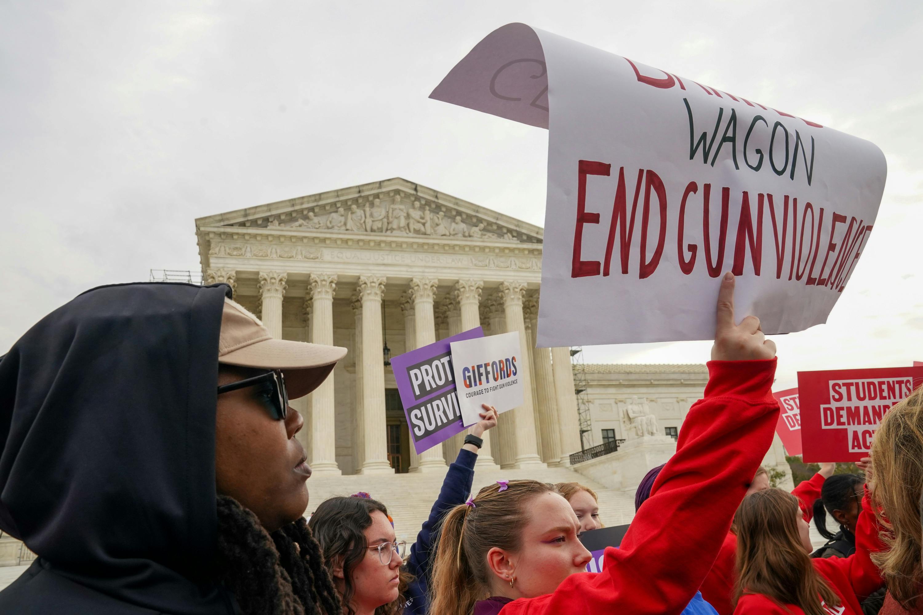 Gun safety organizations hold a rally in front of the United States Supreme Court.