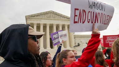 Gun safety organizations hold a rally in front of the United States Supreme Court.
