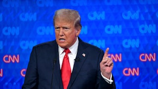 Donald Trump speaks as he participates in the first presidential debate of the 2024 elections.