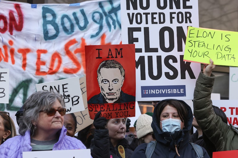 People protest against Elon Musk in Washington, D.C.