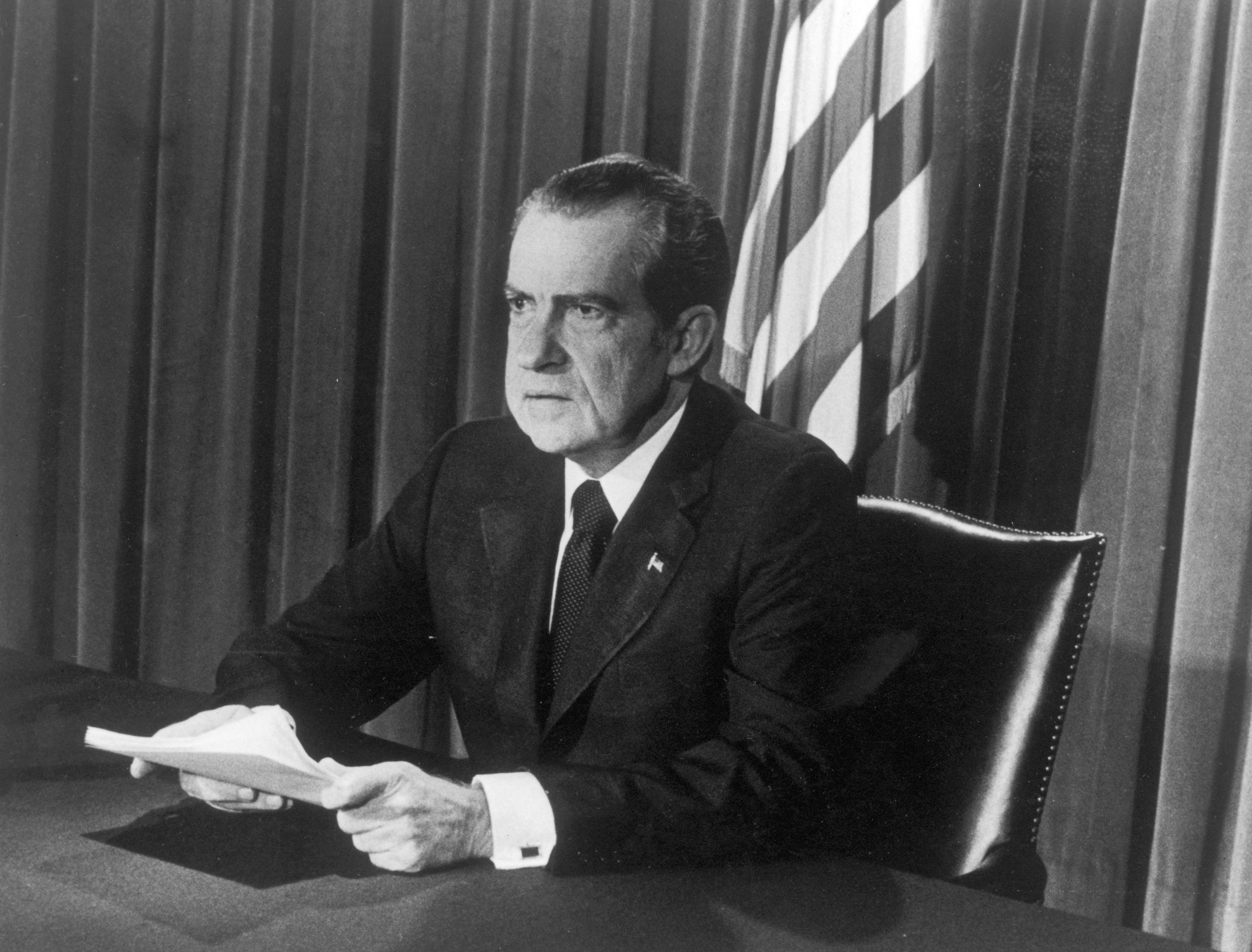 President Nixon announces his resignation on live TV.
