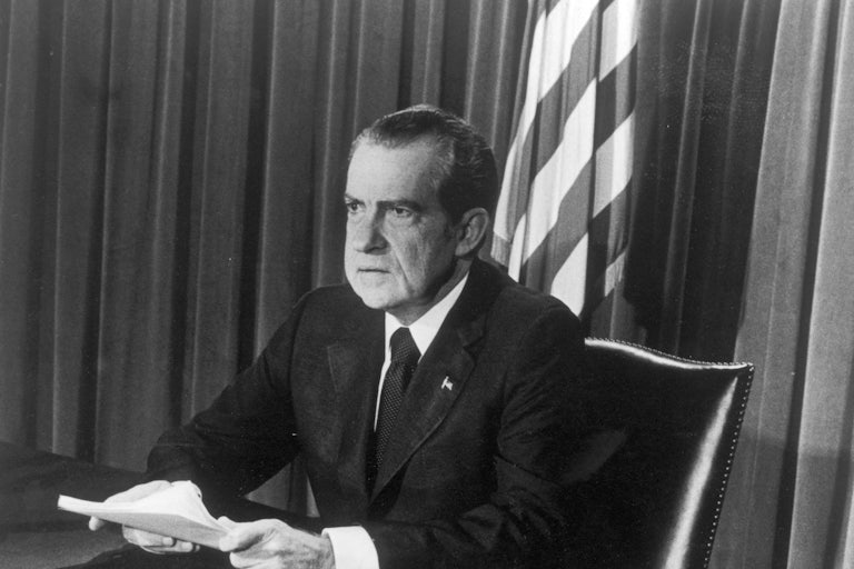 President Nixon announces his resignation on live TV.