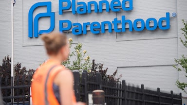 A person stands outside the Planned Parenthood Reproductive Health Services Center in St. Louis, Missouri, the last location in the state performing abortions