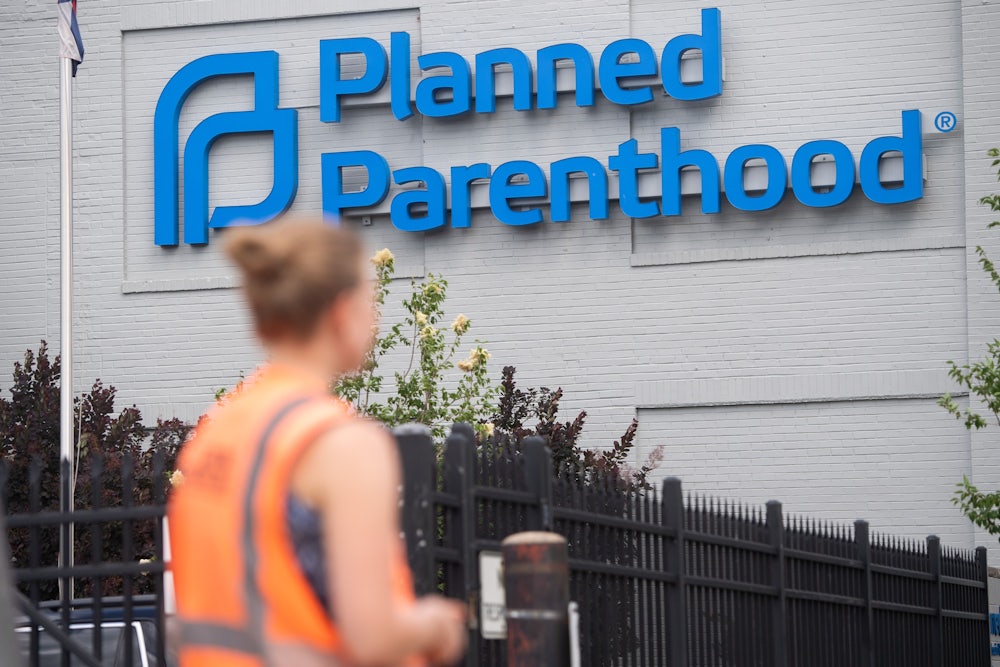 A person stands outside the Planned Parenthood Reproductive Health Services Center in St. Louis, Missouri, the last location in the state performing abortions
