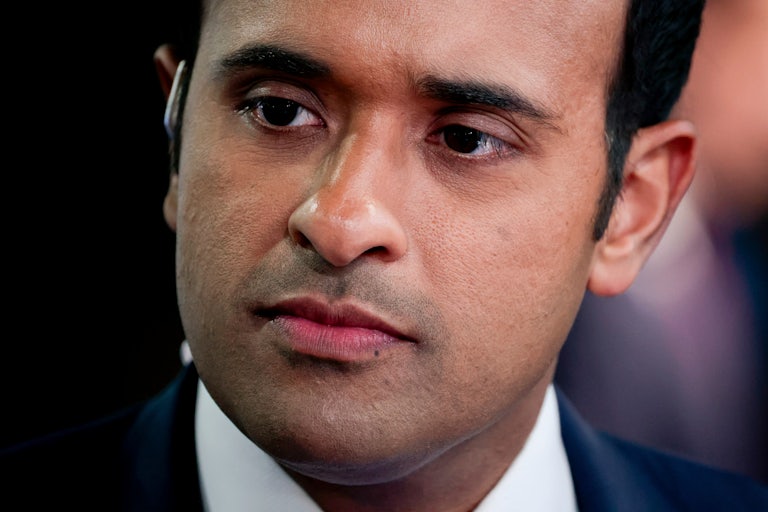 Vivek Ramaswamy speaks to reporters ahead of the presidential debate between Donald Trump and Kamala Harris