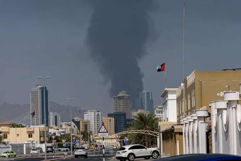 Smoke rises after an explosion in Fujairah, United Arab Emirates