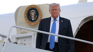 Donald Trump disembarks from Air Force One.