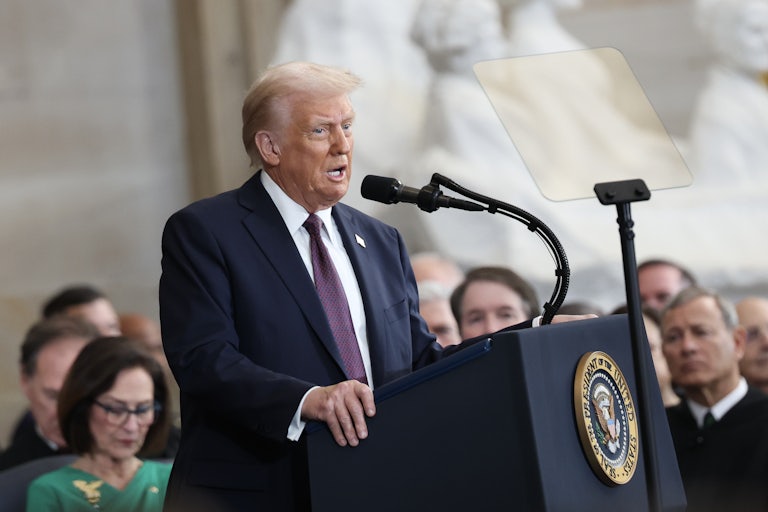 Donald Trump speaks during his inauguration