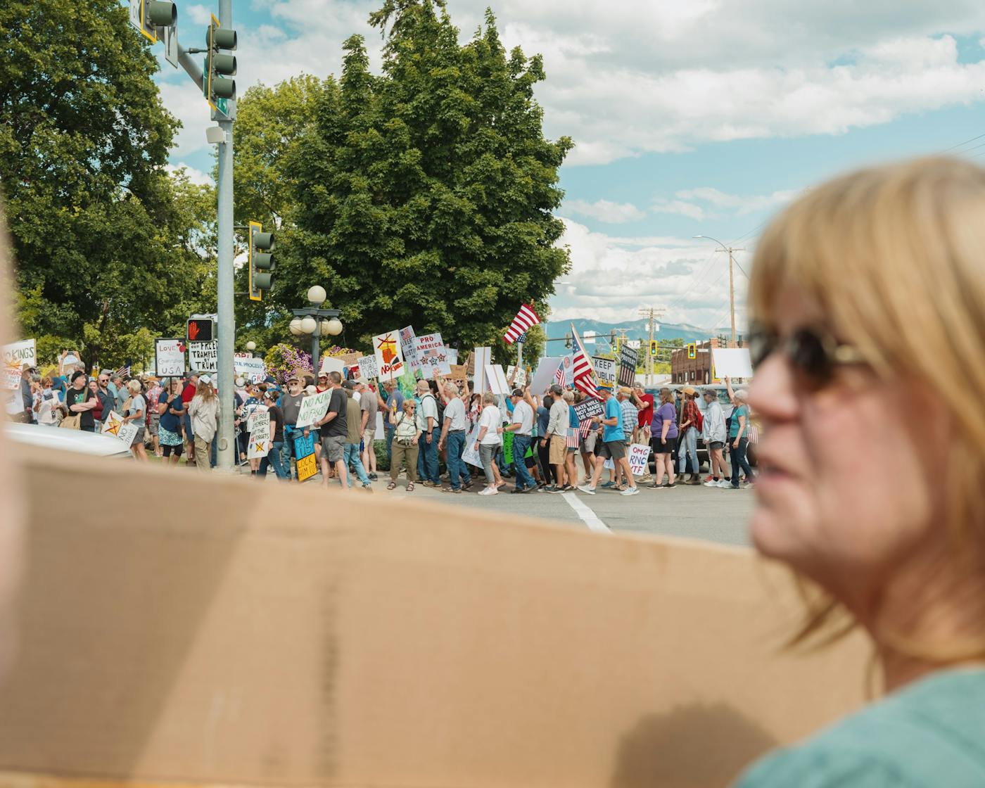 Demonstrators filled Depot Park and lined Main street during the No Kings rally in Kalispell, MT on June 14 2025