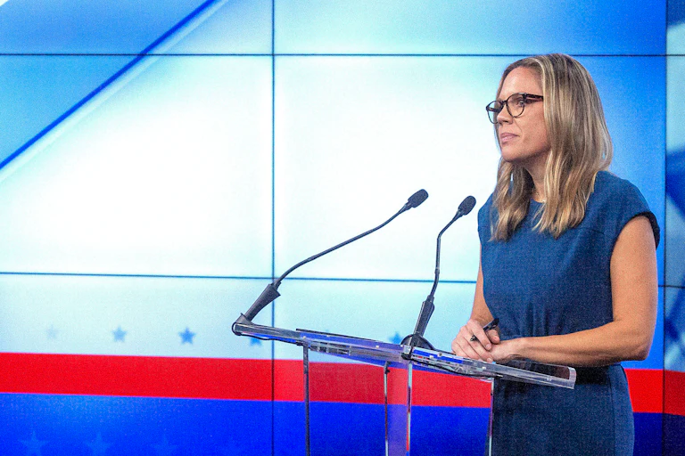 Dr. Annie Andrews during a debate with Rep. Nancy Mace