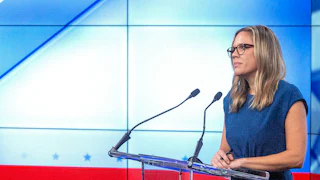 Dr. Annie Andrews during a debate with Rep. Nancy Mace