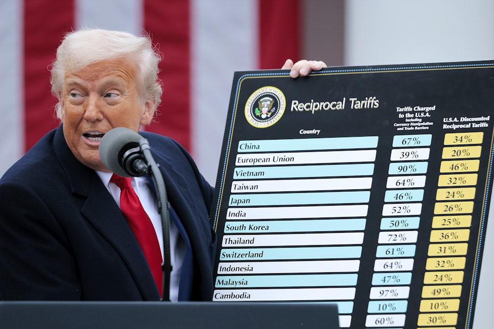 Trump holding tariff poster