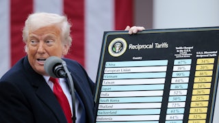 Trump holding tariff poster