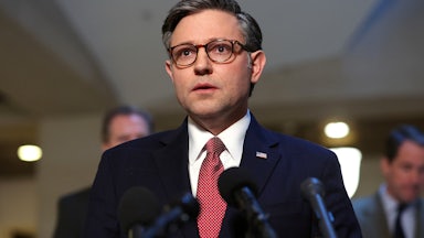 Mike Johnson at the podium