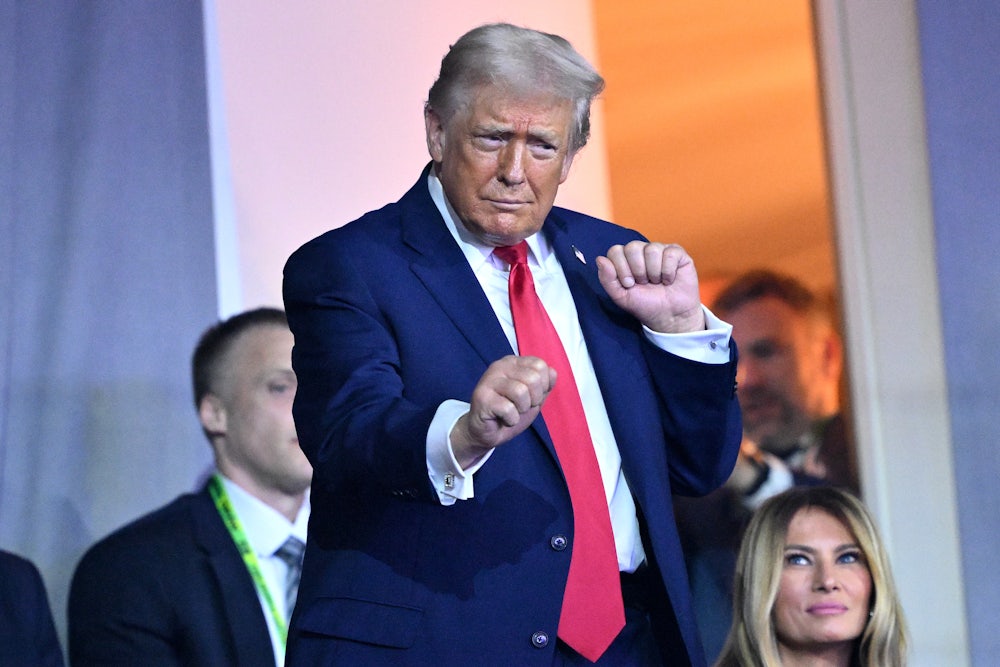 Donald Trump clenches fists in little dance