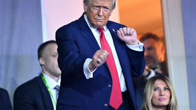 Donald Trump clenches fists in little dance