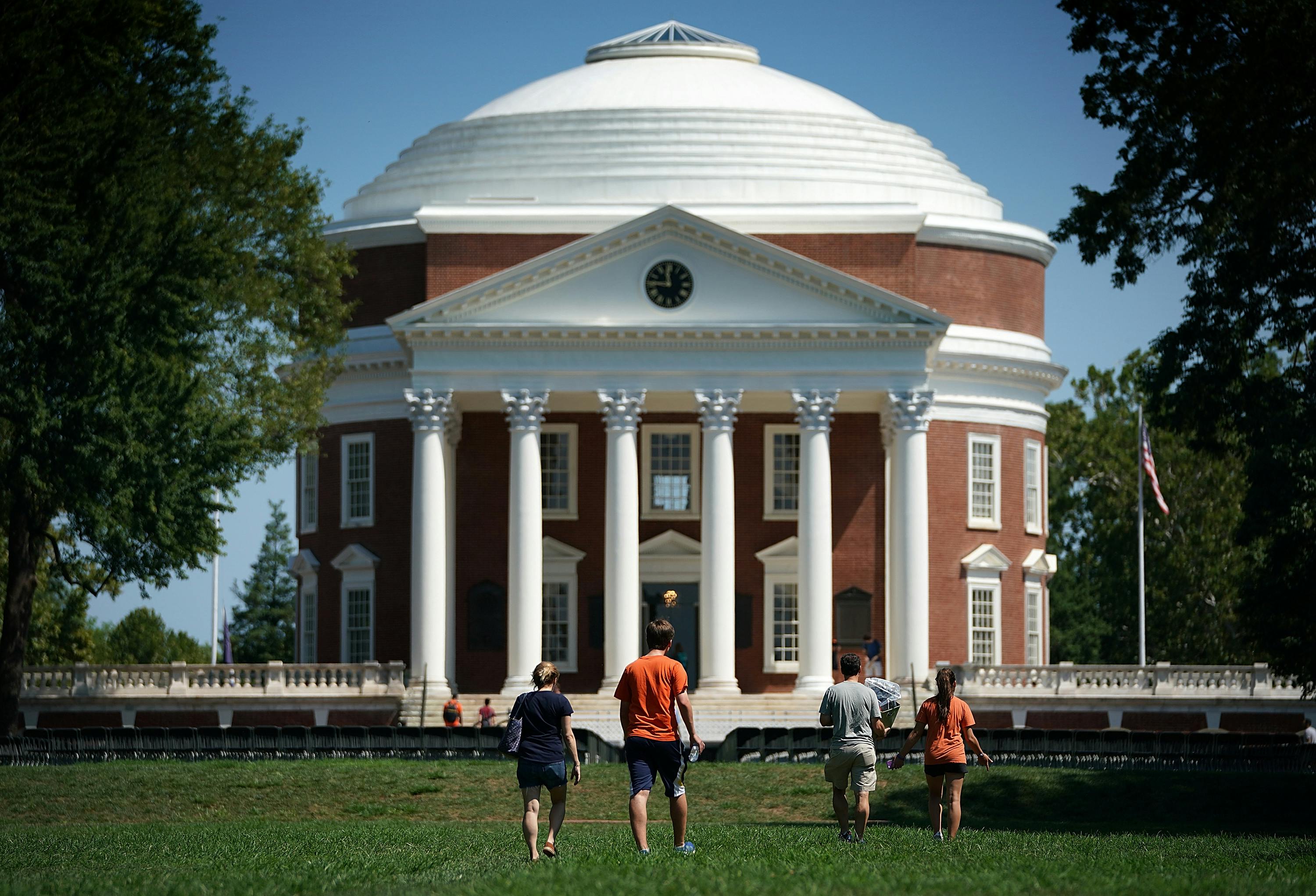 Students walk on The Lawn at the University of Virginia