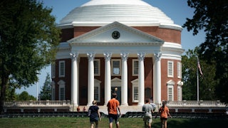 Students walk on The Lawn at the University of Virginia