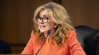 Senator Marsha Blackburn speaks at the opening day of confirmation hearings for Biden Supreme Court nominee Ketanji Brown Jackson.
