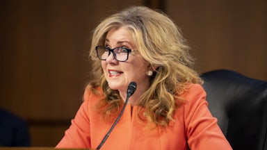 Senator Marsha Blackburn speaks at the opening day of confirmation hearings for Biden Supreme Court nominee Ketanji Brown Jackson.