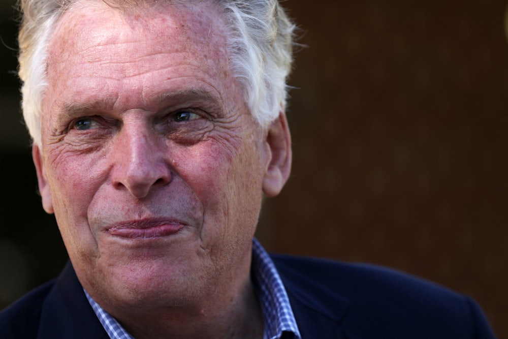 A close up of Virginia gubernatorial candidate Terry McAuliffe