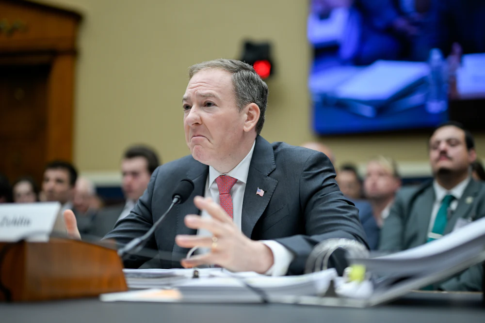 Lee Zeldin, the administrator of the Environmental Protection Agency, frowned while he spoke at an April 28 hearing of the House Energy and Commerce Subcommittee on Environment.