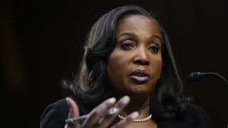 Lisa Cook testifies during a Senate Banking nominations hearing.