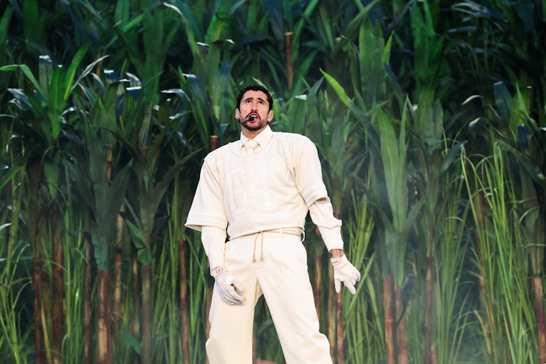 Bad Bunny performs during the Super Bowl LX halftime show