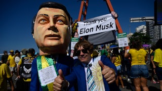 A supporter dressed as former Brazilian President Jair Bolsonaro