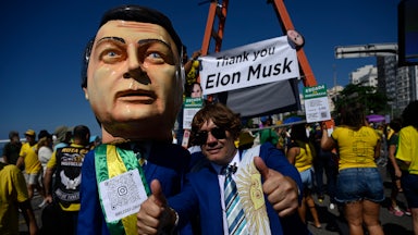 A supporter dressed as former Brazilian President Jair Bolsonaro