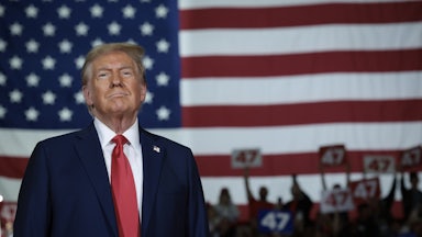 Donald Trump arrives on stage during a town hall campaign event at the Lancaster County Convention Center in Lancaster, Pennsylvania.