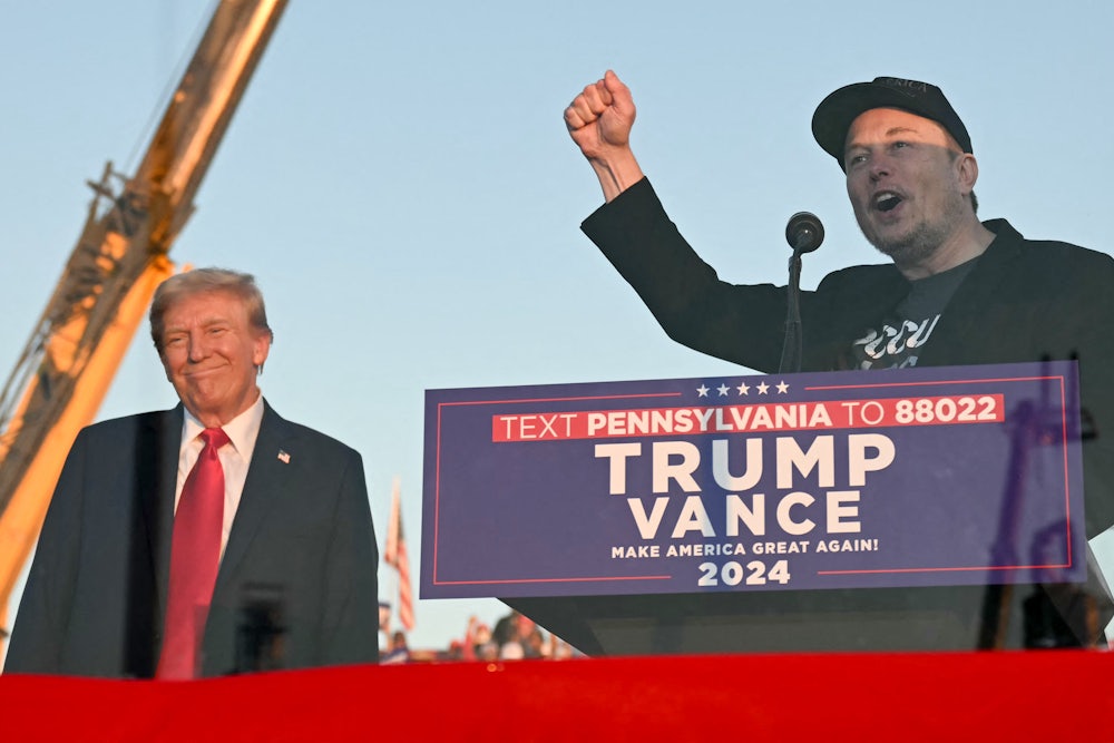 Tesla CEO Elon Musk speaks on stage as he joins former president and Republican presidential candidate Donald Trump during a campaign rally in Butler, Pennsylvania on October 5, 2024.