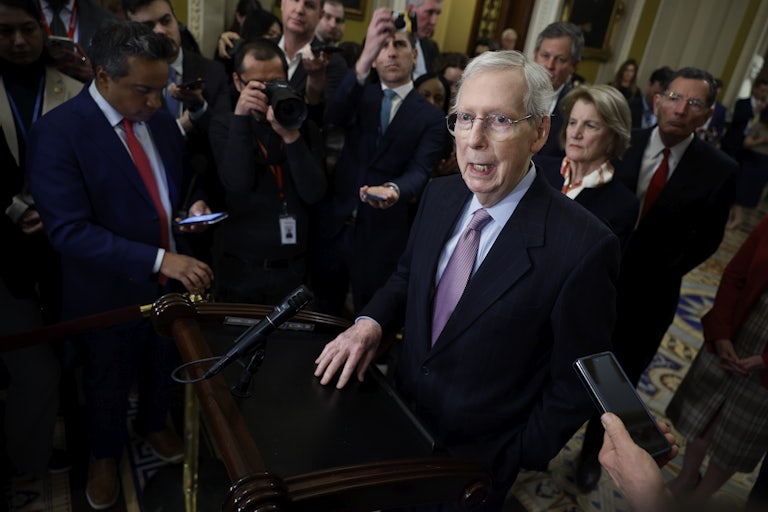 Mitch McConnell speaks to reporters