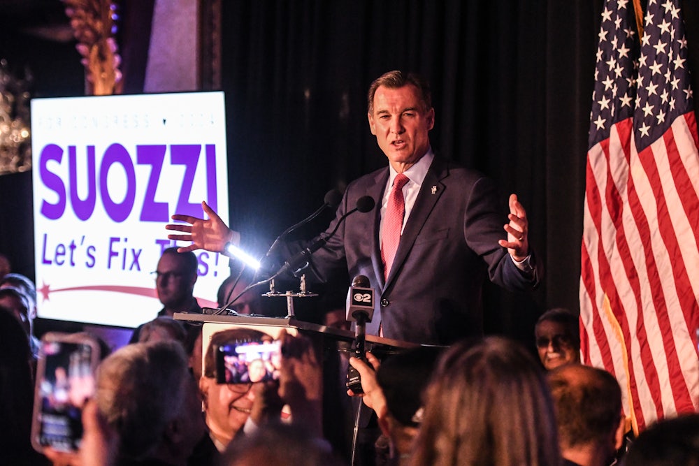 Democrat Tom Suozzi speaks following his victory in the special election victory over Republican Mazi Pilip.