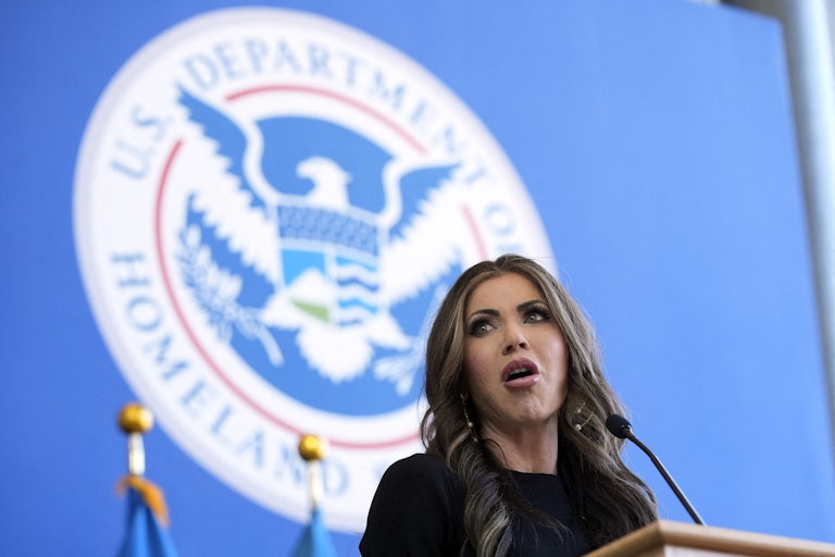 Kristi Noem speaks at the Department of Homeland Security