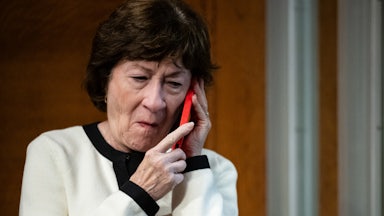 Senator Susan Collins, a Republican from Maine, speaks on the phone.
