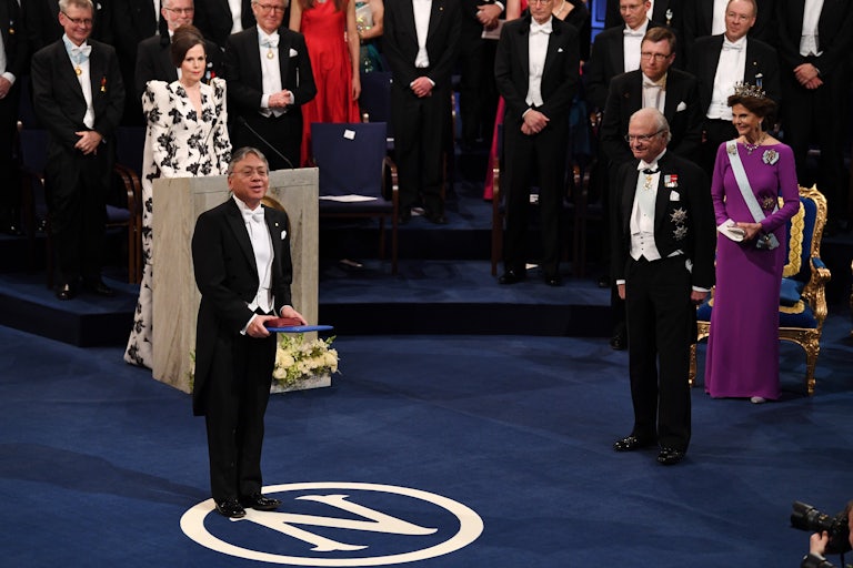 Kazuo Ishiguro receiving the 2017 Nobel Prize in Literature.