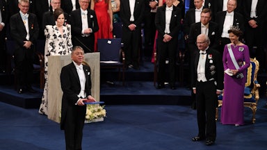 Kazuo Ishiguro receiving the 2017 Nobel Prize in Literature.