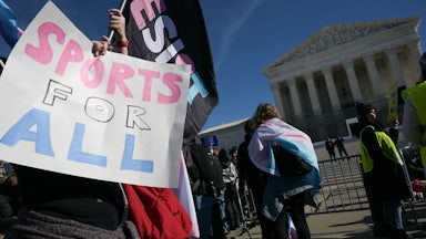 Demonstrators outside the Supreme Court on Tuesday
