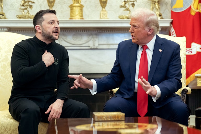 Donald Trump yells at Ukranian President Volodymy Zelenskiy in the White House.