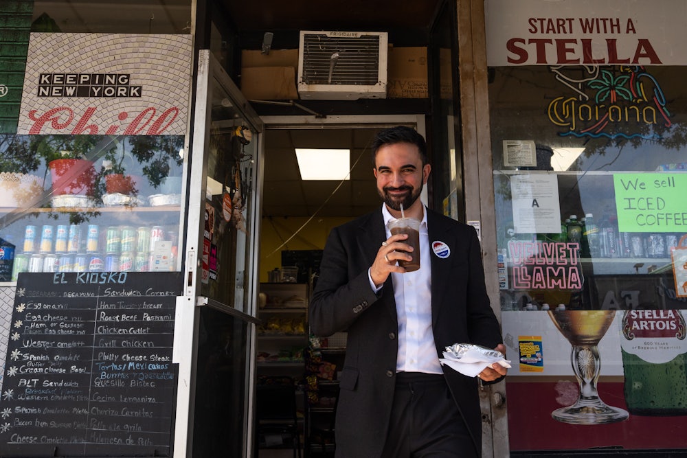 Zohran Mamdani outside a deli in Queens