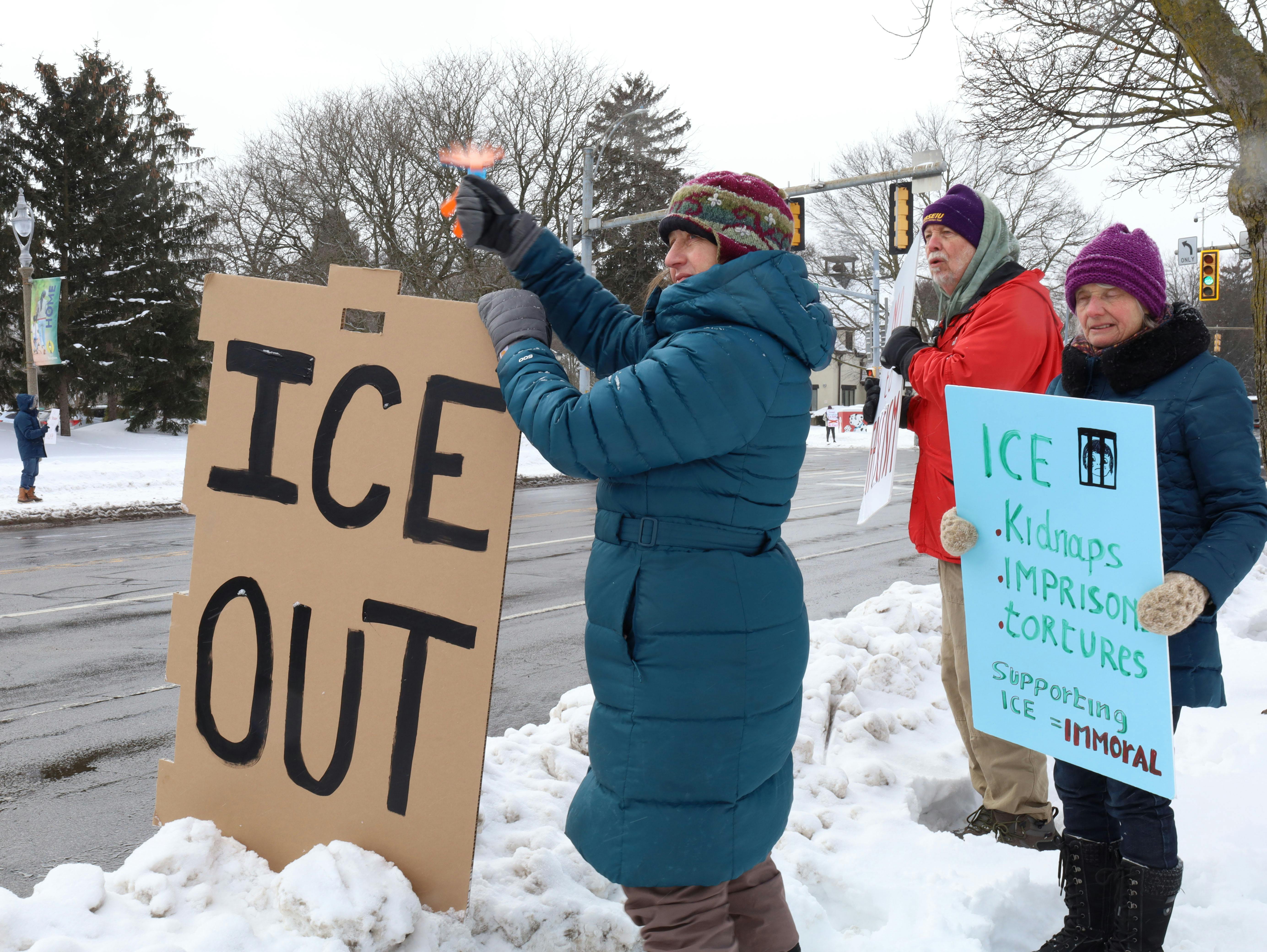 People protest against ICE in Rochester, New York