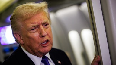 Donald Trump speaks on Air Force One