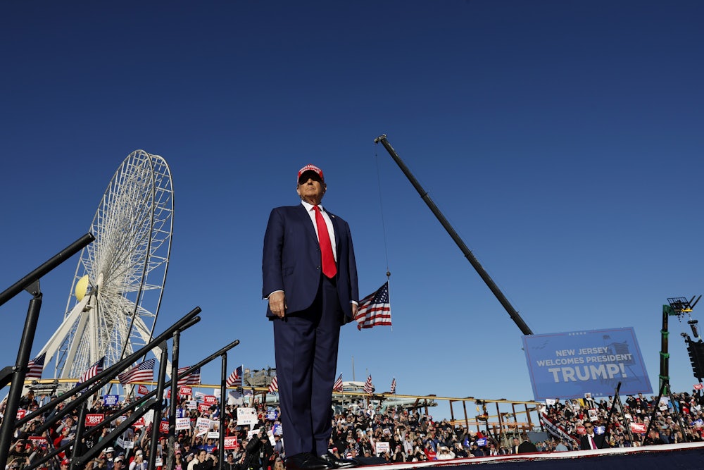 Donald Trump arrives for a campaign rally in Wildwood, New Jersey.