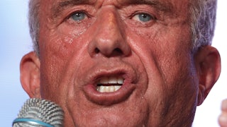 A closeup of Robert F. Kenedy Jr.'s face talking.