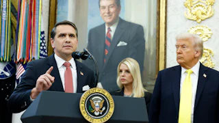 Todd Blanche, Pam Bondi, and Trump in the Oval Office