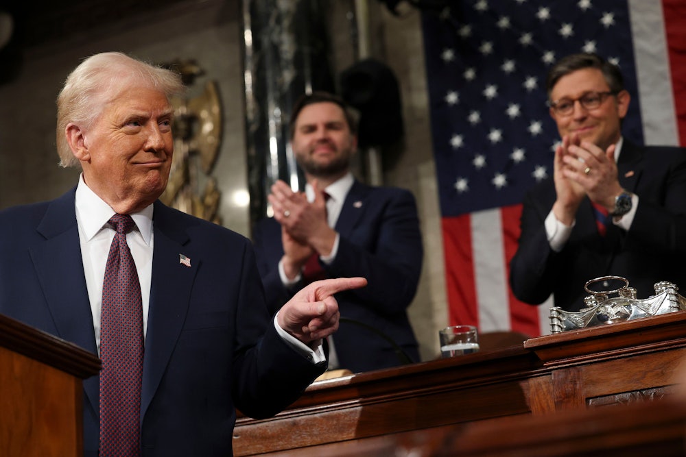 Trump, Vice President JD Vance, and House Speaker Mike Johnson