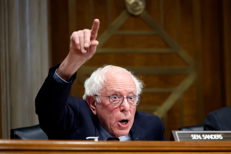 Bernie Sanders points while speaking during Robert F. Kennedy Jr.’s Senate confirmation hearing