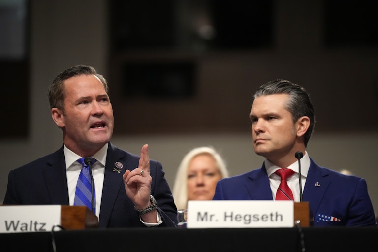 Trump national security adviser Mike Waltz and Defense Secretary Pete Hegseth testify in a congressional briefing.